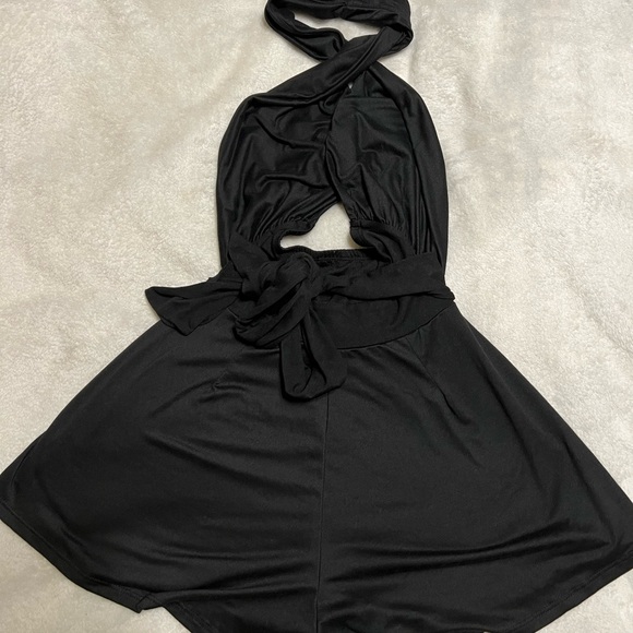 Black Fashion Nova halter top romper, size XS, back out. Fashionnova. - Picture 2 of 2